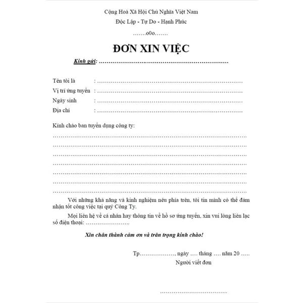 Mẫu giấy đơn xin việc